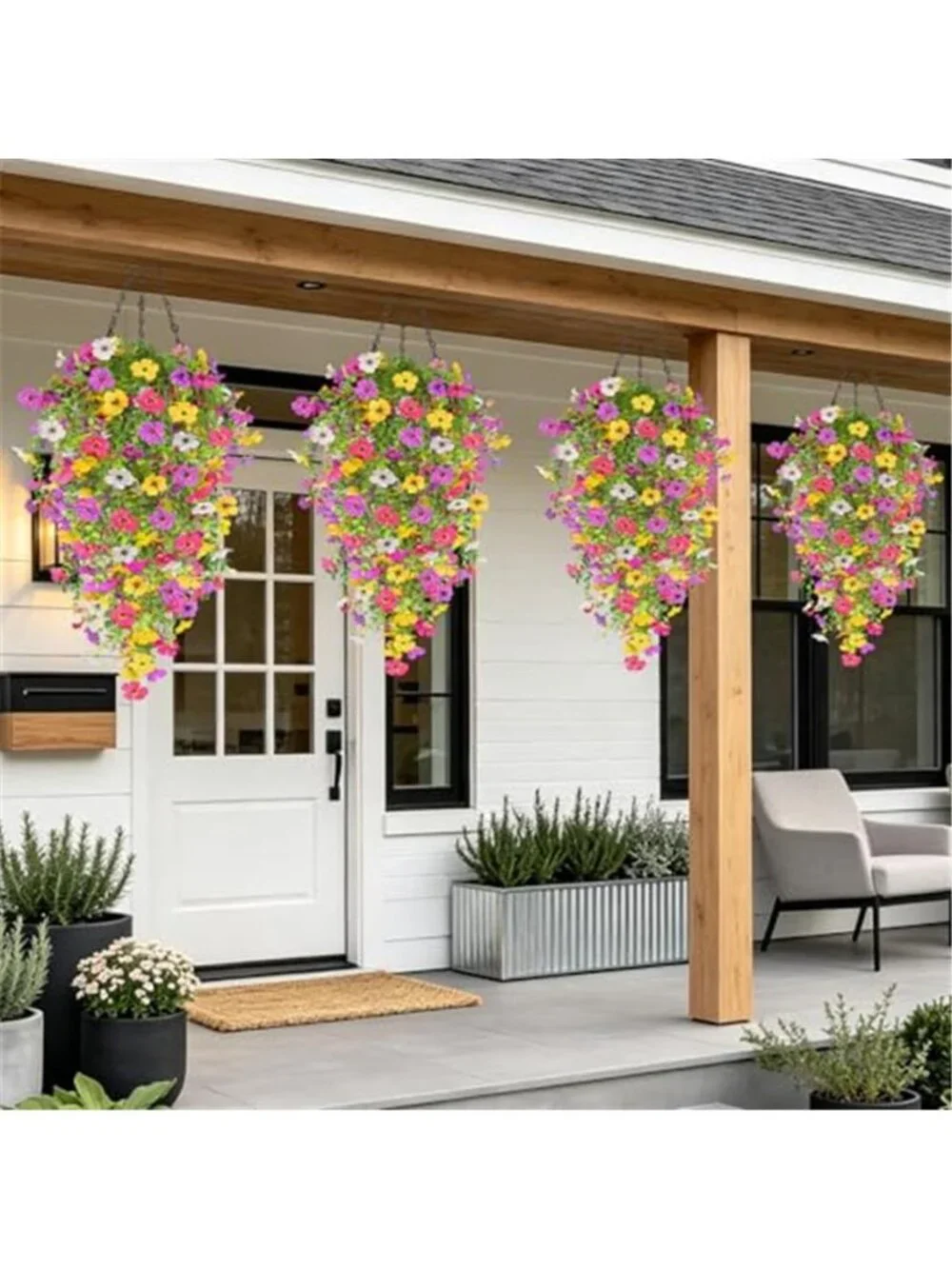 Artificial Hanging Flowers Outdoor UV Resistant Faux Plants 4 Pack Porch Decor